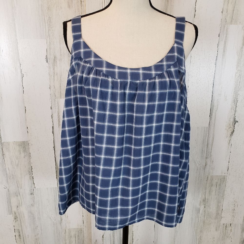 Eddie Bauer Blue Plaid Trapeze Tank Sz XL